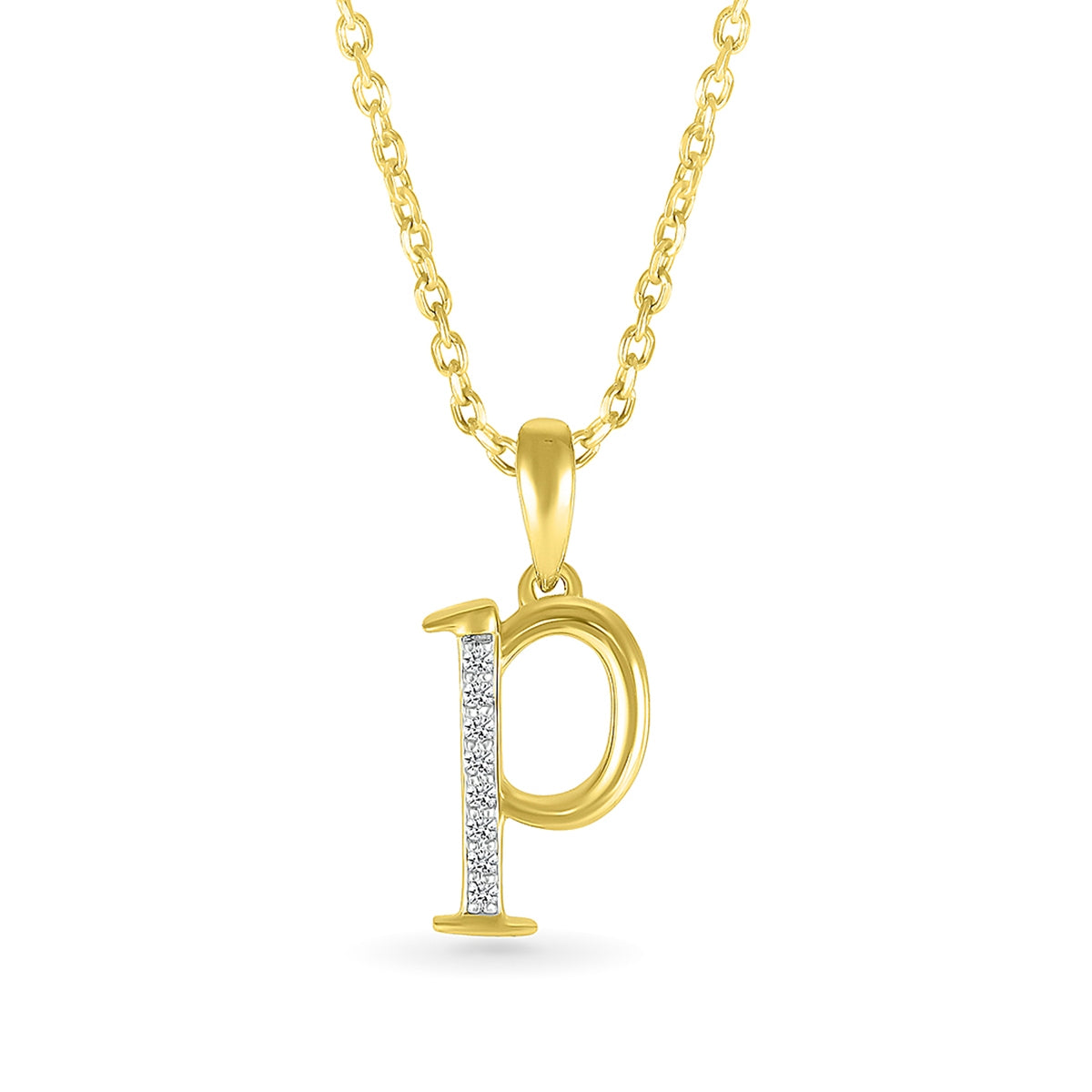Diamond Accent Lowercase Initial P Pendant in 10K Yellow Gold