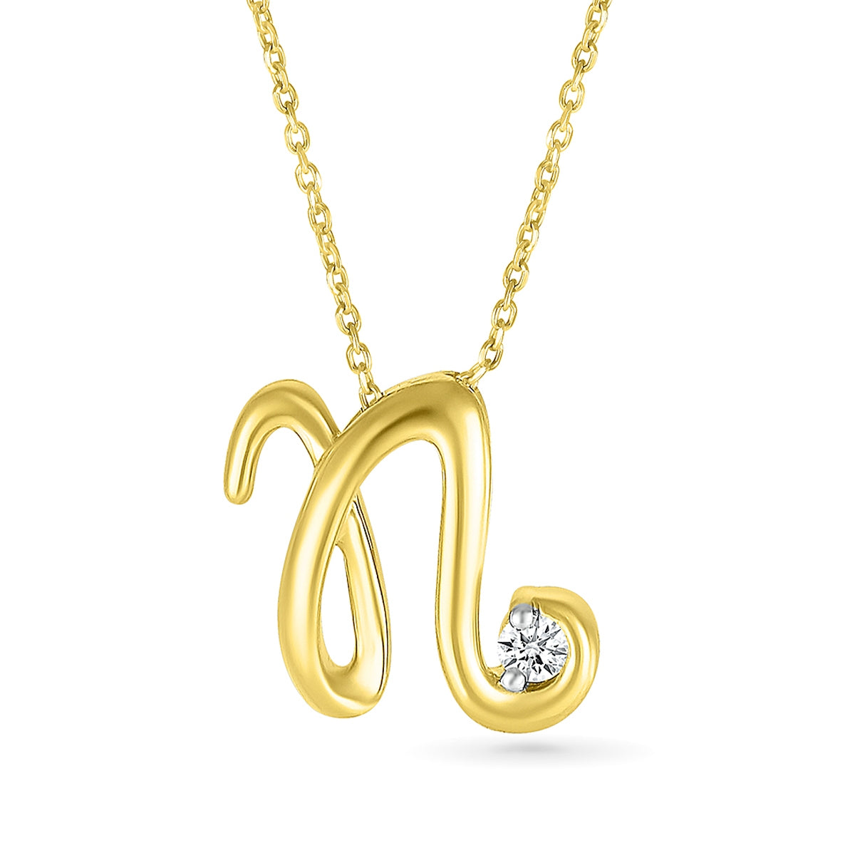 Diamond Accent Lowercase Cursive Initial N Pendant in 10K Yellow Gold