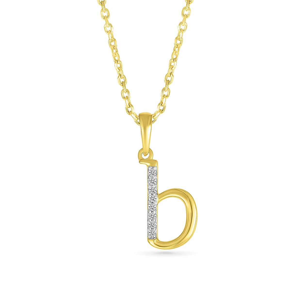 Diamond Accent Lowercase Initial B Pendant in 10K Yellow Gold