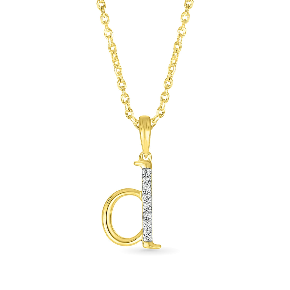 Diamond Accent Lowercase Initial D Pendant in 10K Yellow Gold