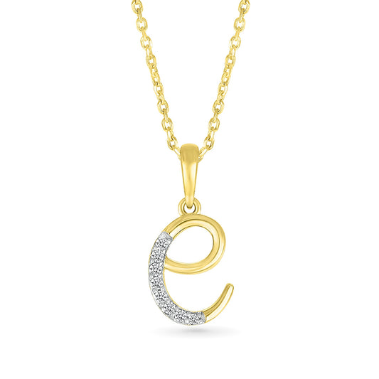 Diamond Accent Lowercase Initial E Pendant in 10K Yellow Gold