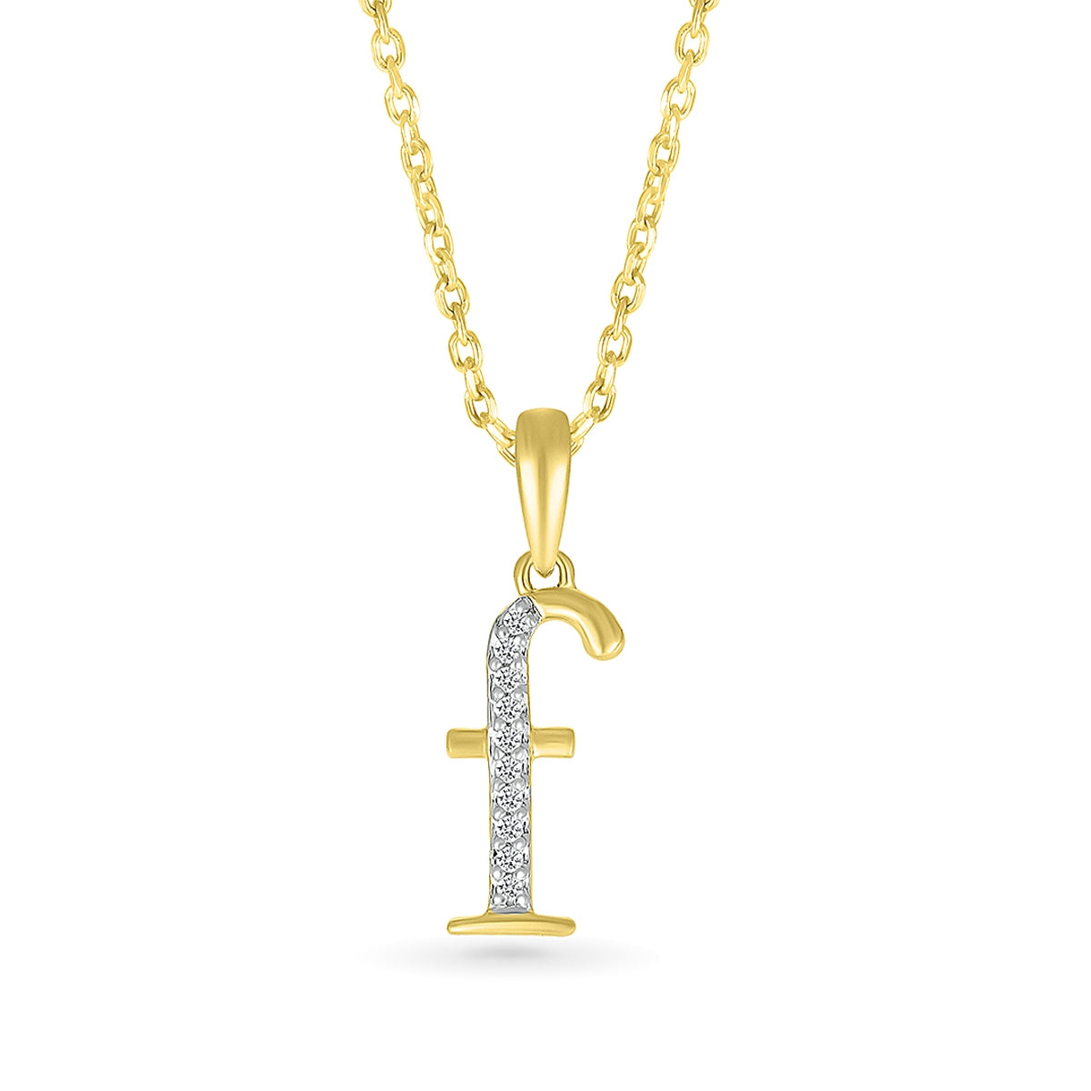 Diamond Accent Lowercase Initial F Pendant in 10K Yellow Gold
