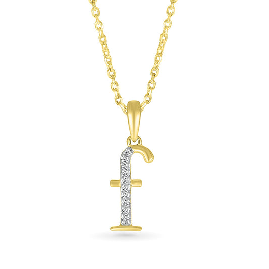 Diamond Accent Lowercase Initial F Pendant in 10K Yellow Gold