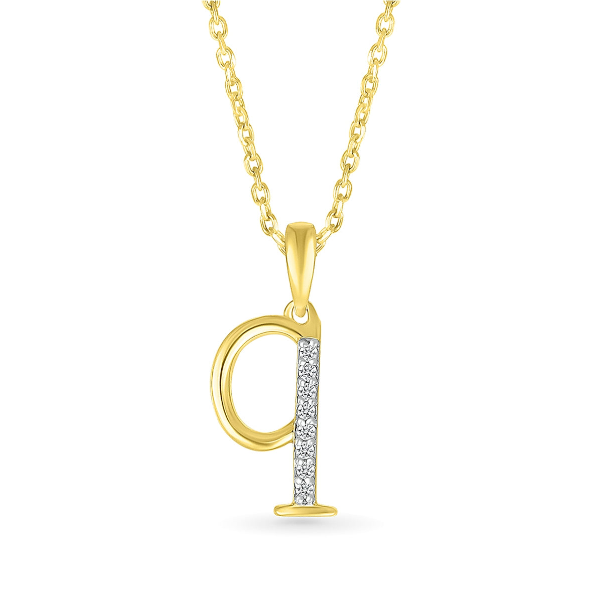 Diamond Accent Lowercase Initial Q Pendant in 10K Yellow Gold