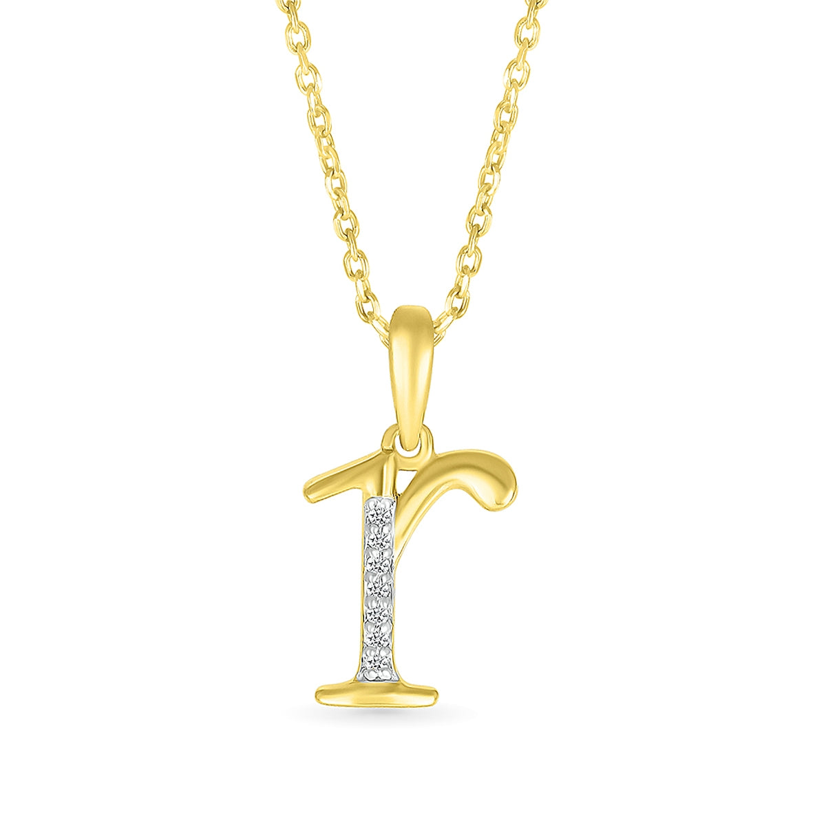 Diamond Accent Lowercase Initial R Pendant in 10K Yellow Gold