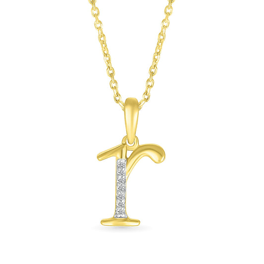 Diamond Accent Lowercase Initial R Pendant in 10K Yellow Gold