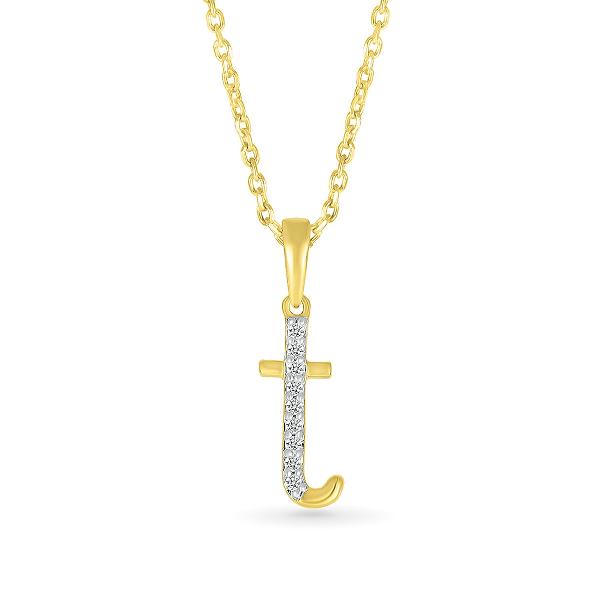 Diamond Accent Lowercase Initial T Pendant in 10K Yellow Gold