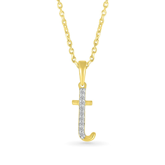 Diamond Accent Lowercase Initial T Pendant in 10K Yellow Gold
