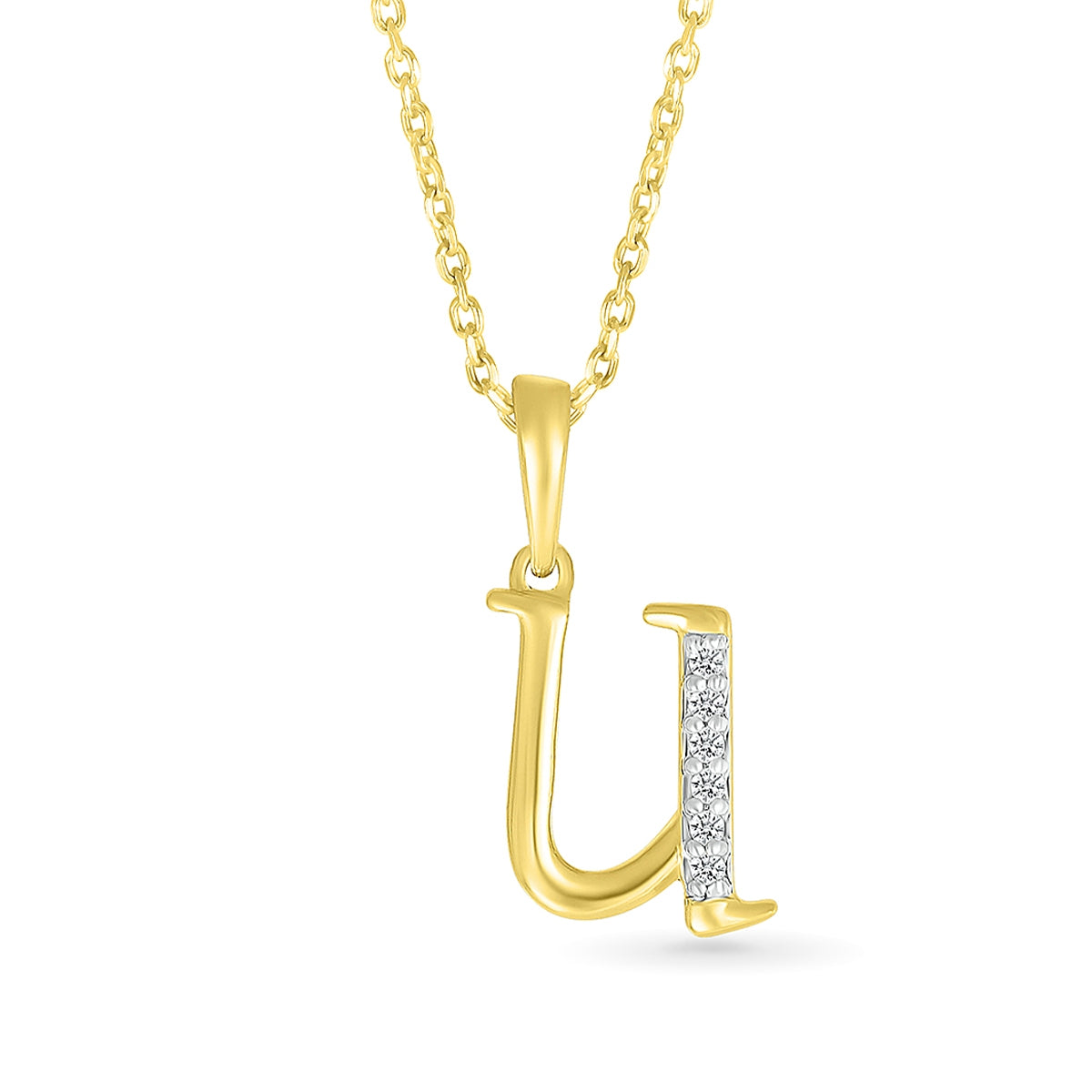 Diamond Accent Lowercase Initial U Pendant in 10K Yellow Gold