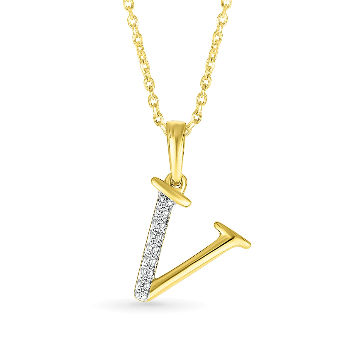 Diamond Accent Lowercase Initial V Pendant in 10K Yellow Gold