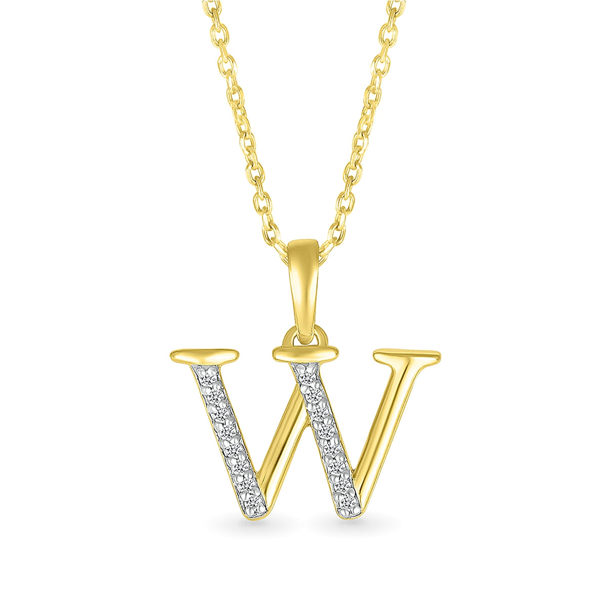 Diamond Accent Lowercase Initial W Pendant in 10K Yellow Gold