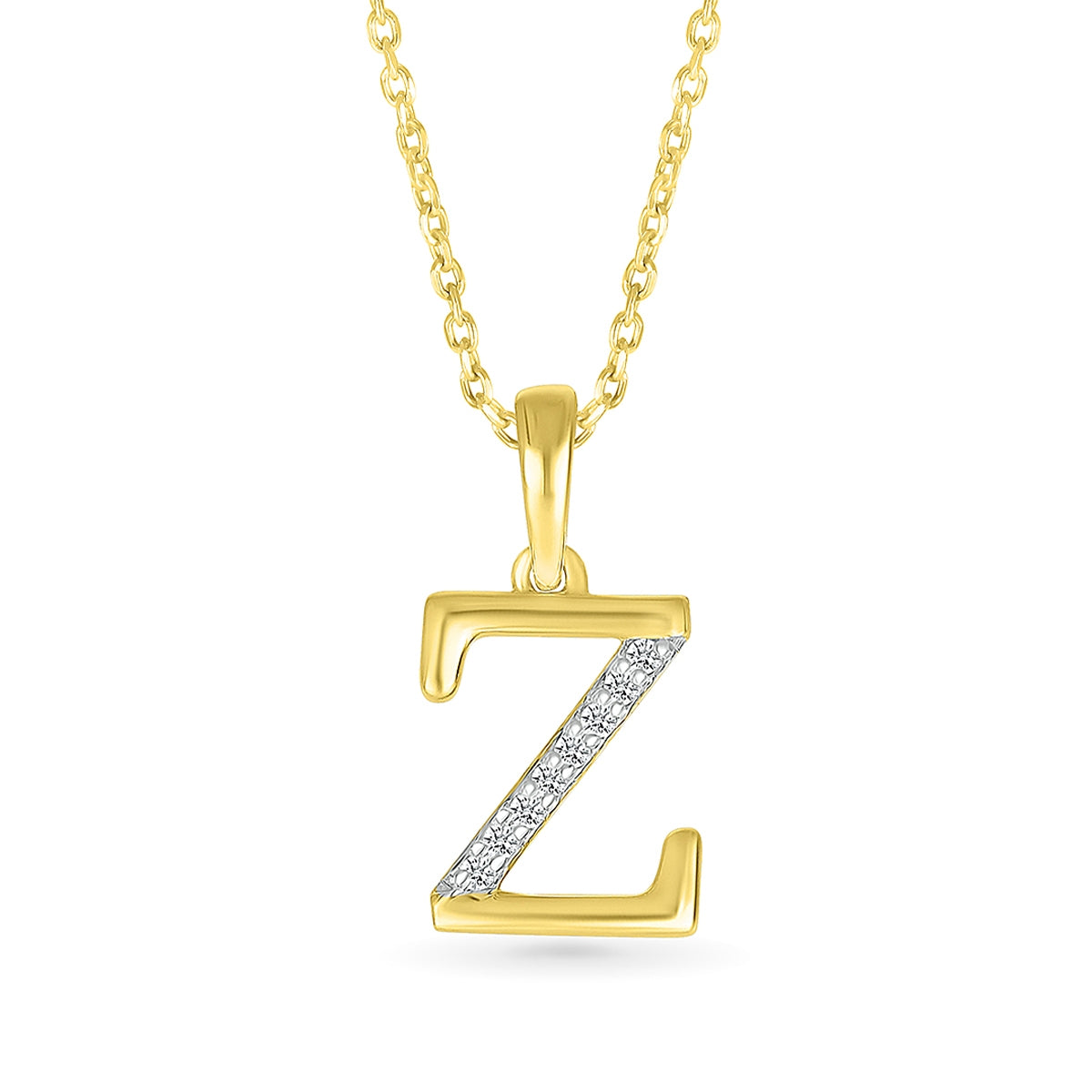 Diamond Accent Lowercase Initial Z Pendant in 10K Yellow Gold