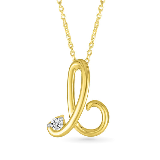 Diamond Accent Lowercase Cursive Initial B Pendant in 10K Yellow Gold