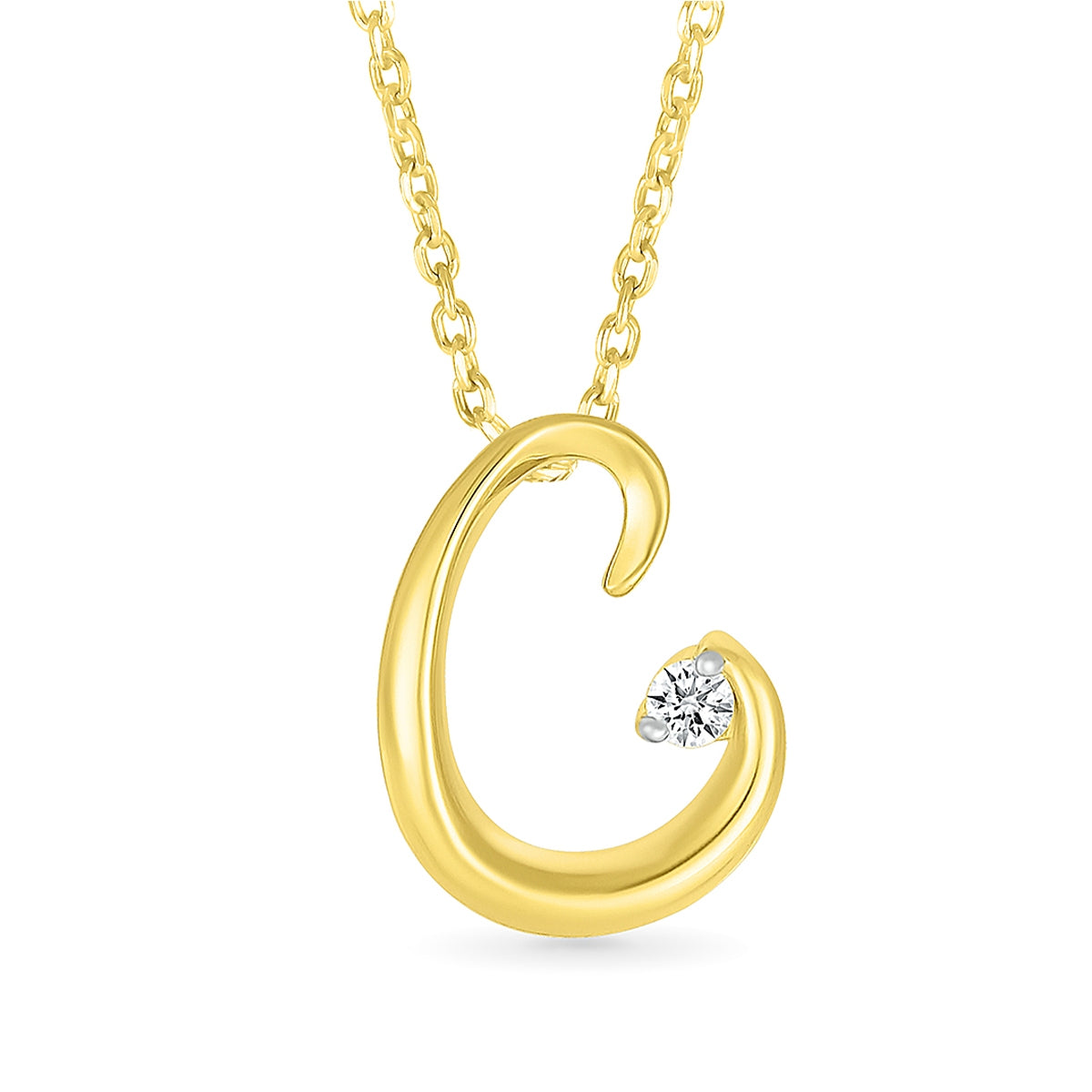 Diamond Accent Lowercase Cursive Initial C Pendant in 10K Yellow Gold