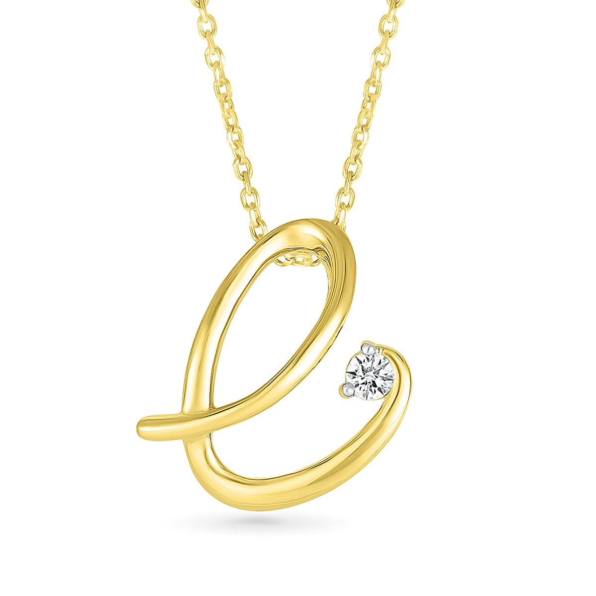 Diamond Accent Lowercase Cursive Initial E Pendant in 10K Yellow Gold