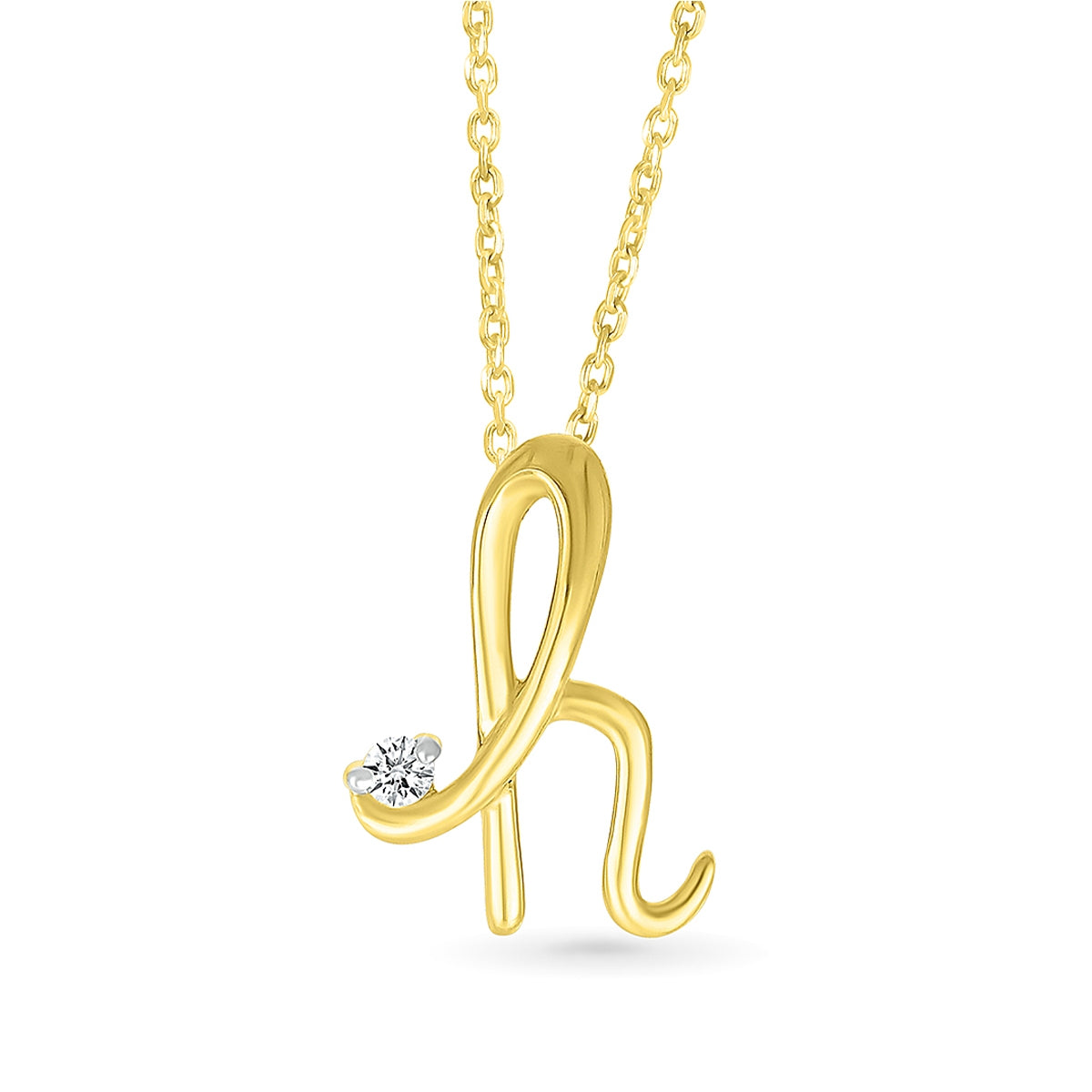 Diamond Accent Lowercase Cursive Initial H Pendant in 10K Yellow Gold