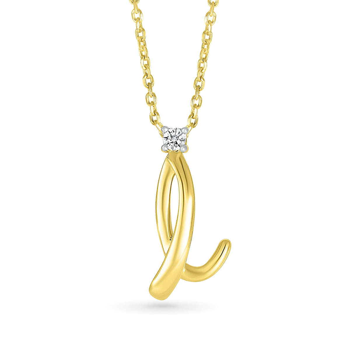 Diamond Accent Lowercase Cursive Initial I Pendant in 10K Yellow Gold