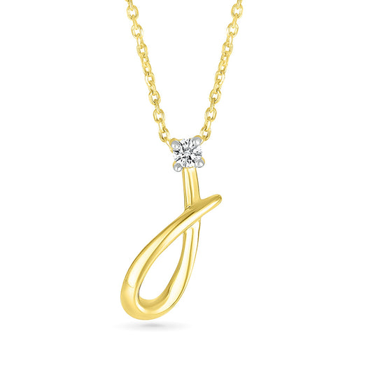 Diamond Accent Lowercase Cursive Initial J Pendant in 10K Yellow Gold