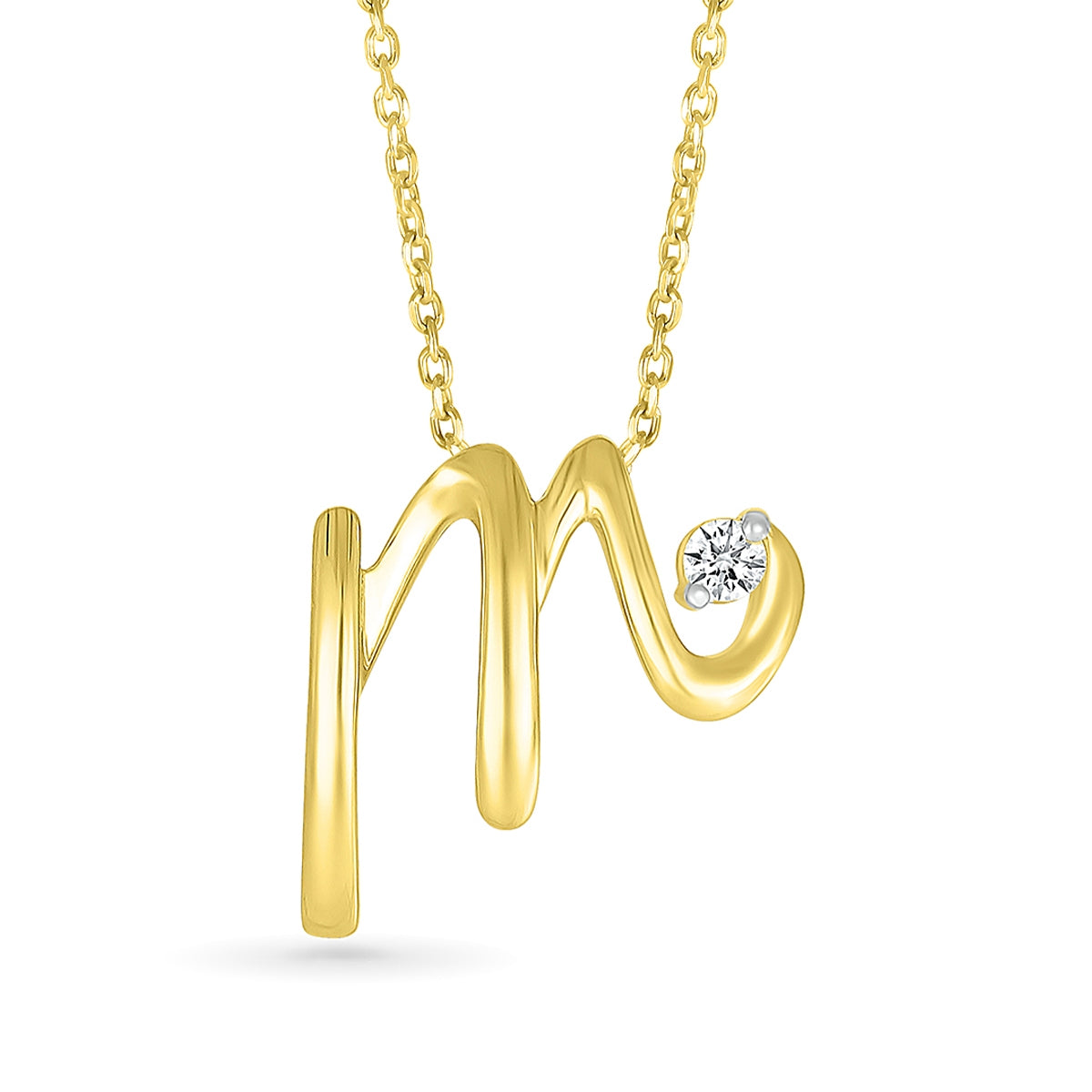 Diamond Accent Lowercase Cursive Initial M Pendant in 10K Yellow Gold