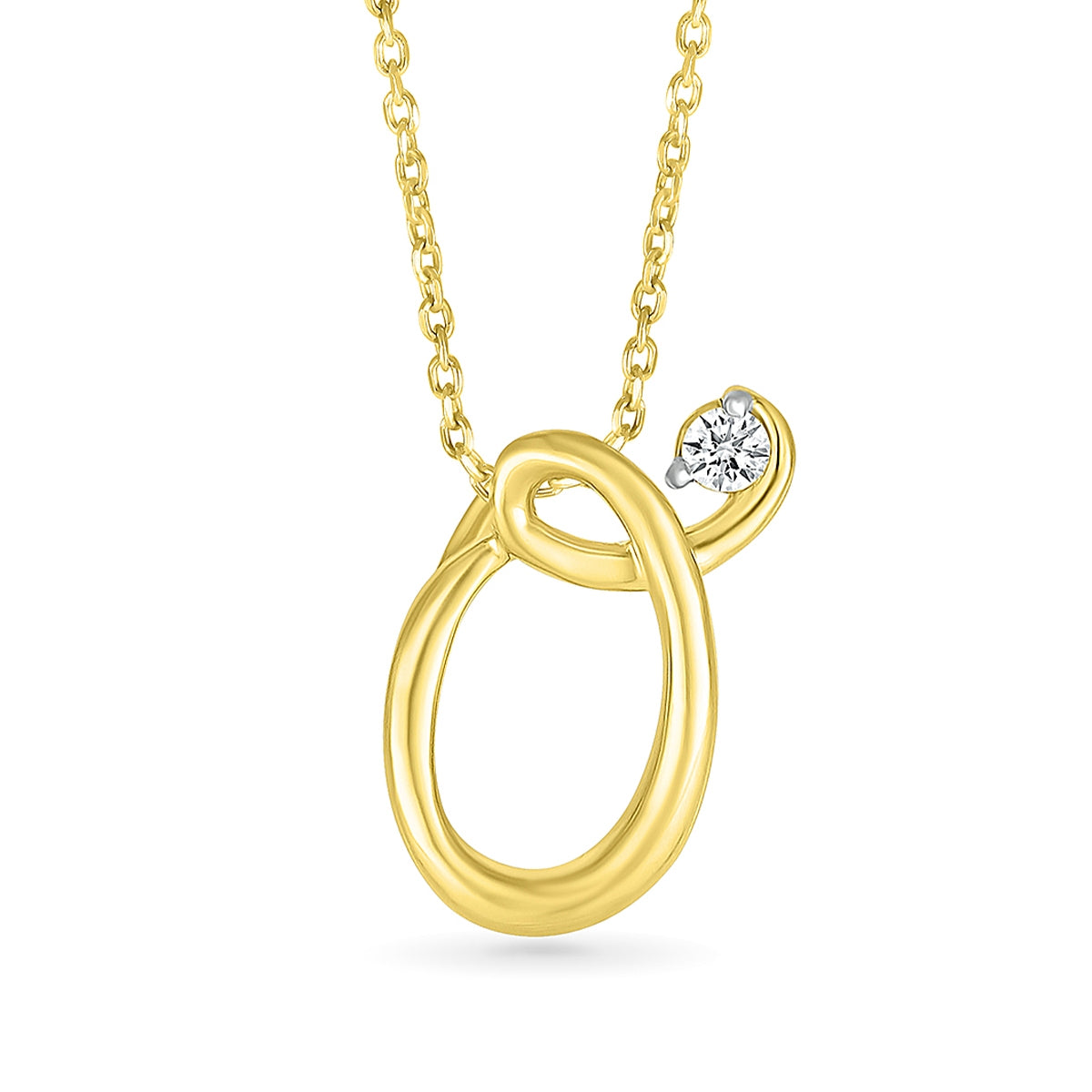 Diamond Accent Lowercase Cursive Initial O Pendant in 10K Yellow Gold