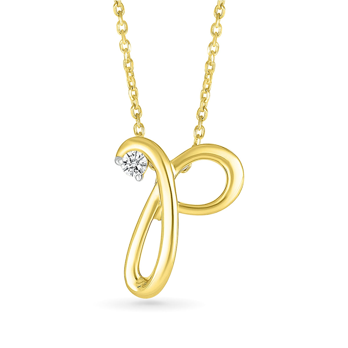Diamond Accent Lowercase Cursive Initial P Pendant in 10K Yellow Gold