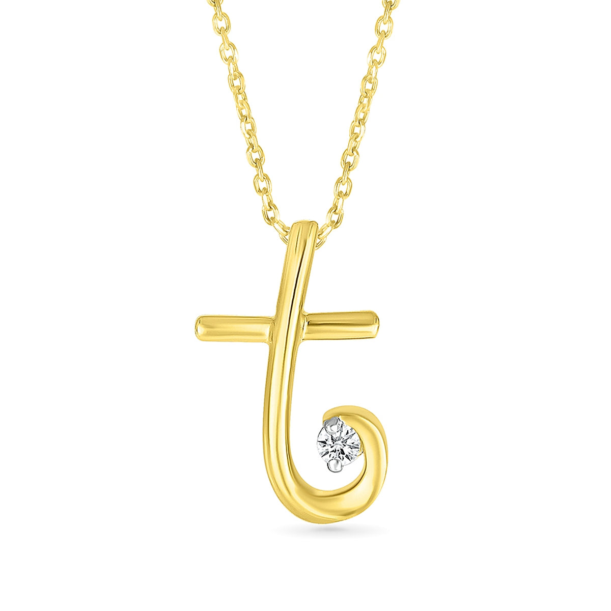Diamond Accent Lowercase Cursive Initial T Pendant in 10K Yellow Gold