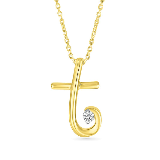 Diamond Accent Lowercase Cursive Initial T Pendant in 10K Yellow Gold