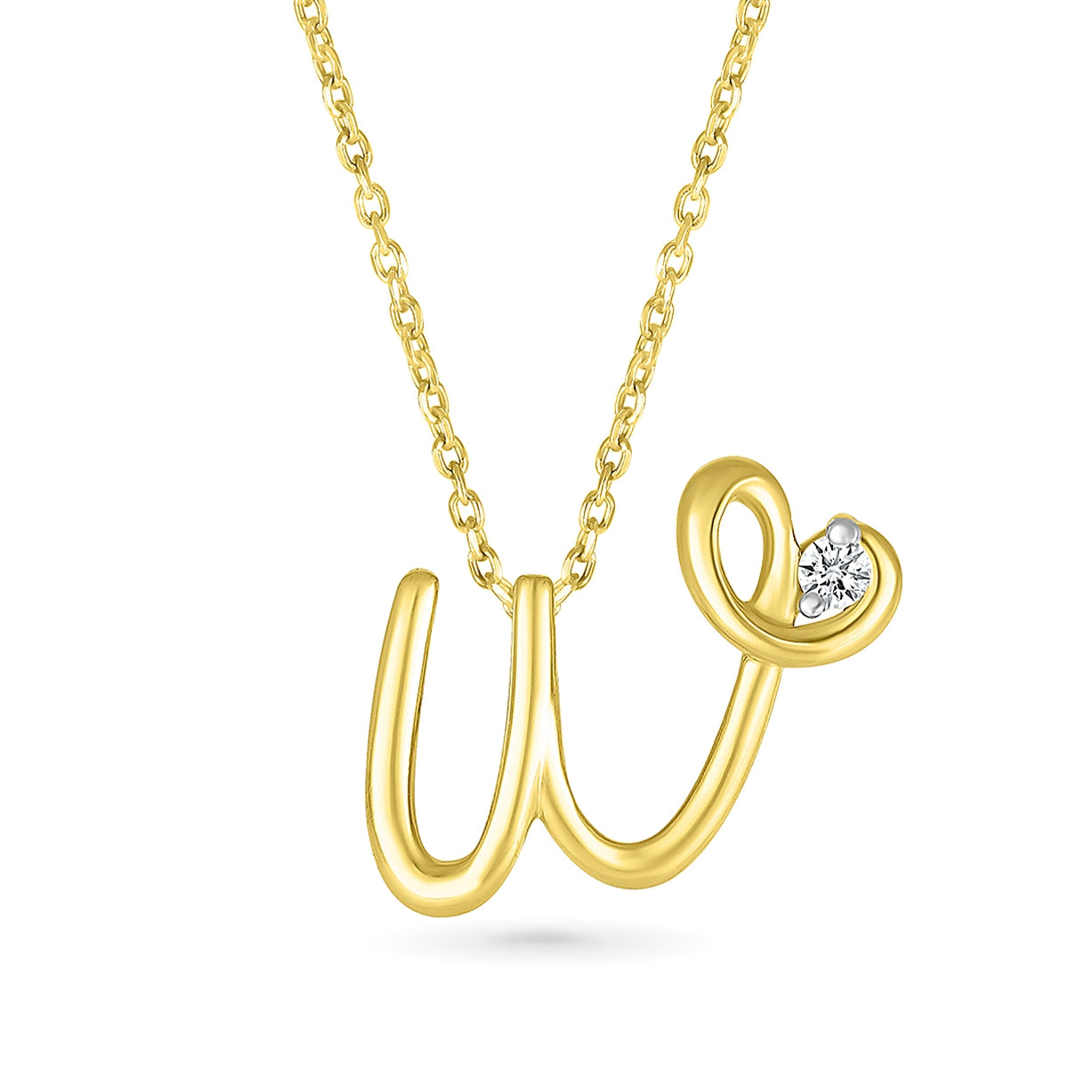 Diamond Accent Lowercase Cursive Initial W Pendant in 10K Yellow Gold