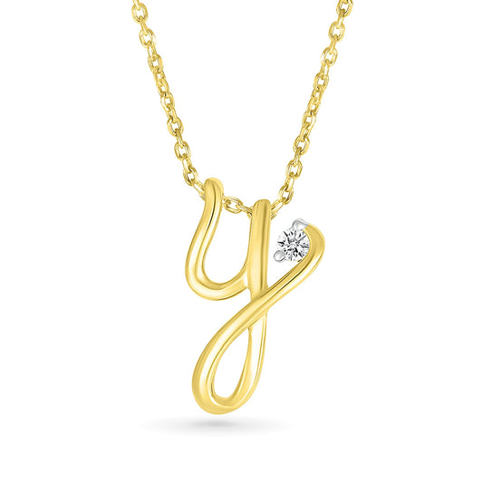 Diamond Accent Lowercase Cursive Initial Y Pendant in 10K Yellow Gold