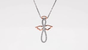 Infinite Love 1/10 ct. tw. Diamond Infinity Angel Pendant in Sterling Silver and 10K Pink Gold front view
