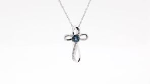 London Blue Topaz .05 ct. tw. Diamond Cross Pendant in Sterling Silver front view