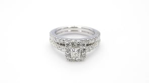 Natural 2 ct. tw. Princess Cut Diamond Halo Wedding Set in 14K White Gold full view