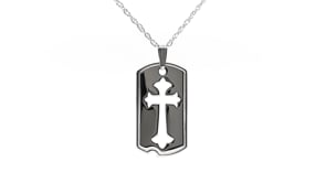 Sterling Silver Dog Tag with Cutout Cross Pendant/Charm front view