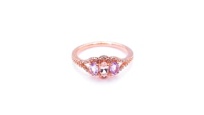 3-Stone Oval Morganite, Rose De France Amethyst & 1/10 ct. tw. Diamond Ring in 10K Pink Gold close-up detail