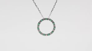 Emerald and 1/8 ct. tw. Diamond Circle Pendant in 10K White Gold front view
