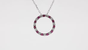 Ruby and 1/8 ct. tw. Diamond Circle Pendant in 10K White Gold front view
