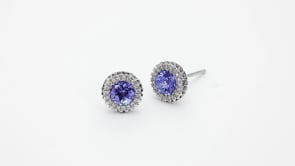 Tanzanite and 1/4 ct. tw. Diamond Halo Earrings in 14K White Gold front view