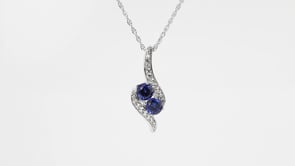 2-Stone Created Round Blue and White Sapphire Pendant in Sterling Silver front view