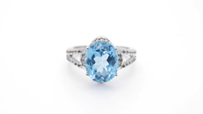 Oval Swiss Blue Topaz and White Topaz Ring in Sterling Silver close-up detail