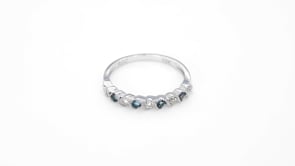 Genuine Round London Blue Topaz & White Topaz Wrapped Stackable Ring in 10K White Gold close-up detail