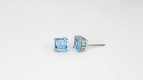 Square Swiss Blue Topaz Stud Earrings in 10K White Gold front view