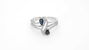 Pear Sapphire and 1/10 ct. tw. Diamond Bypass Ring in 10K White Gold close-up detail