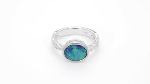 Blue Opal Doublet Ring in 10K White Gold close-up detail