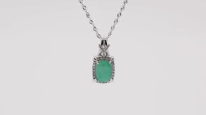 Cushion Emerald and Diamond Halo Pendant in 10K White Gold front view