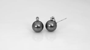 9mm Tahitian Pearl and 1/10 ct. tw. Diamond Stud Earrings in 14K White Gold front view