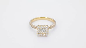 2 ct. tw. Princess Cut Diamond Halo Engagement Ring with Pave Band and Undercarriage in 14K Yellow Gold close-up detail