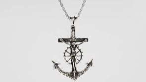 Sterling Silver Antiqued Mariner Crucifix Pendant Charm front view