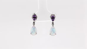 Created Pear Opal & Amethyst Drop Earrings in Sterling Silver front view
