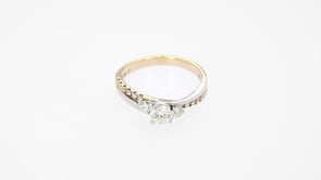 Sirena 3/4 ct. tw. Round 3-Stone Diamond Anniversary Ring in 14K White and Yellow Gold close-up detail
