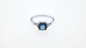 Cushion London Blue Topaz and 1/10 ct. tw. Diamond Ring in 10K White Gold close-up detail